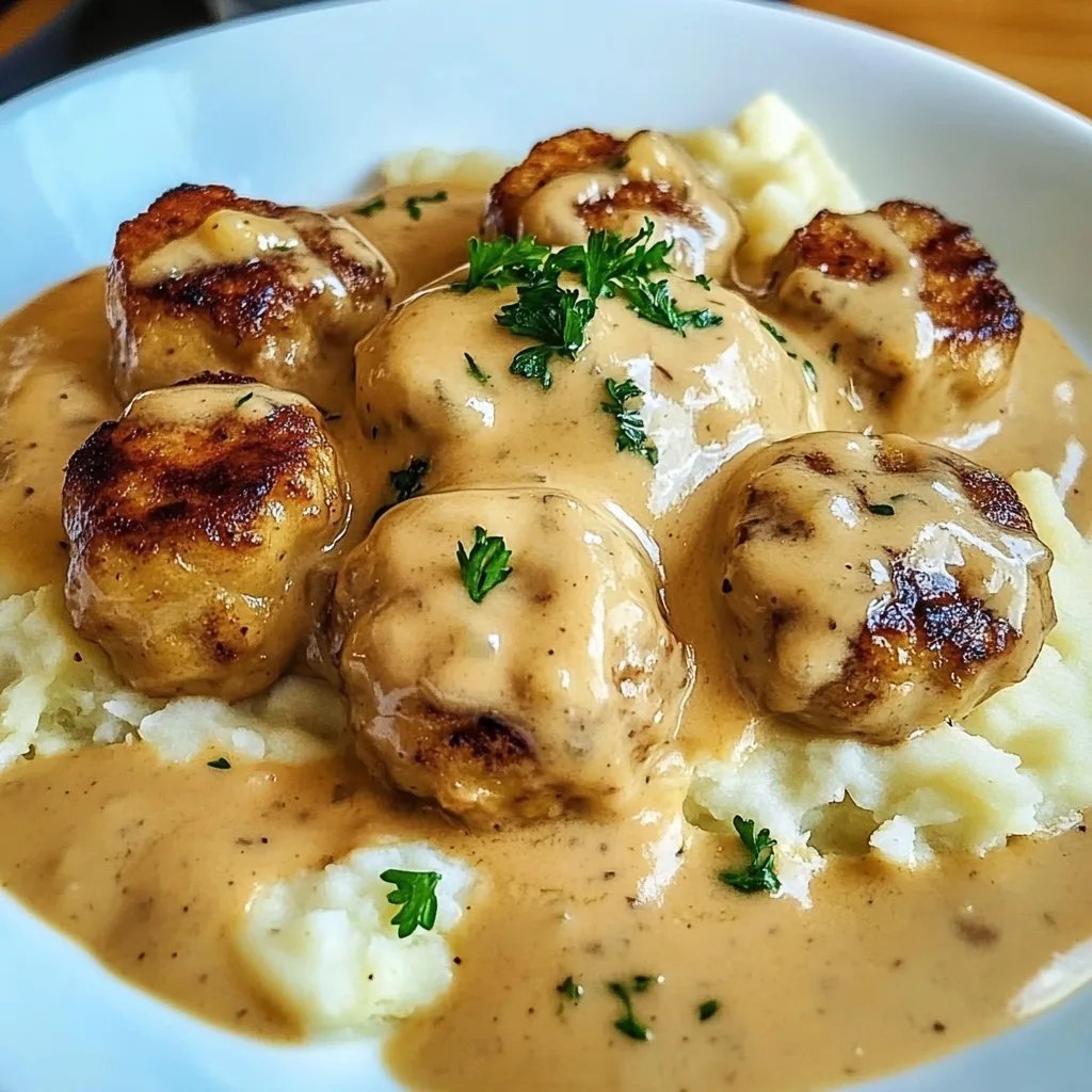 Hackbällchen in cremiger Sauce mit Kartoffelpüree