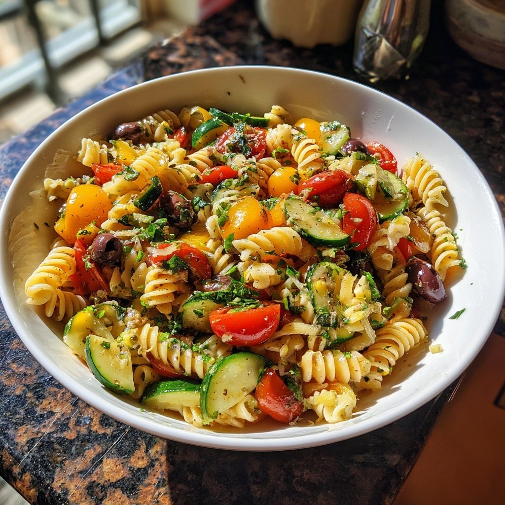 Mediterraner Nudelsalat Mit Zitronen Dressing