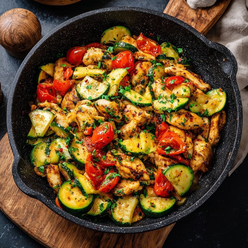 Kalorienarme Hähnchenpfanne Mit Zucchini Und Tomaten
