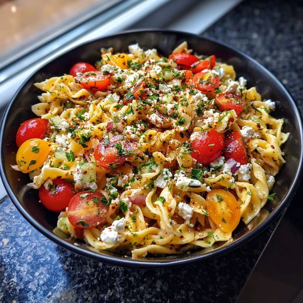 Mediterraner Nudelsalat Mit Feta Und Gurke