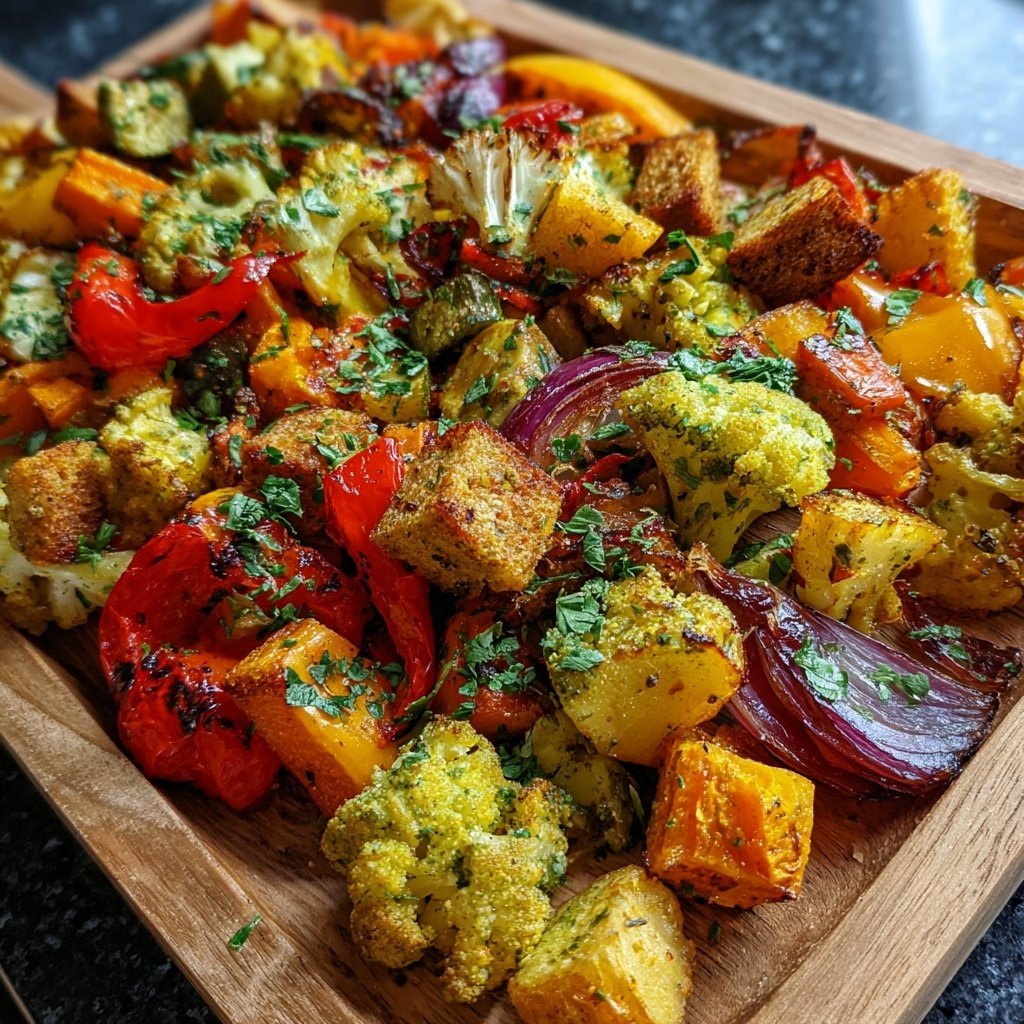 Abendessen mit Ofengemüse und Kräuterjoghurt